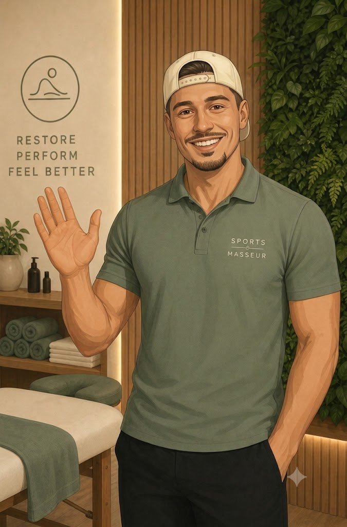 Illustration eines Sportmasseurs im Behandlungsraum (Platzhalter)